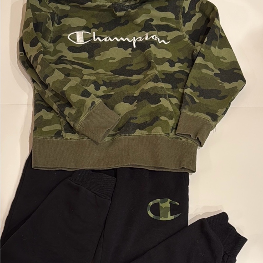 Champion Kids Camo Sweatshirt and Black Joggers Set